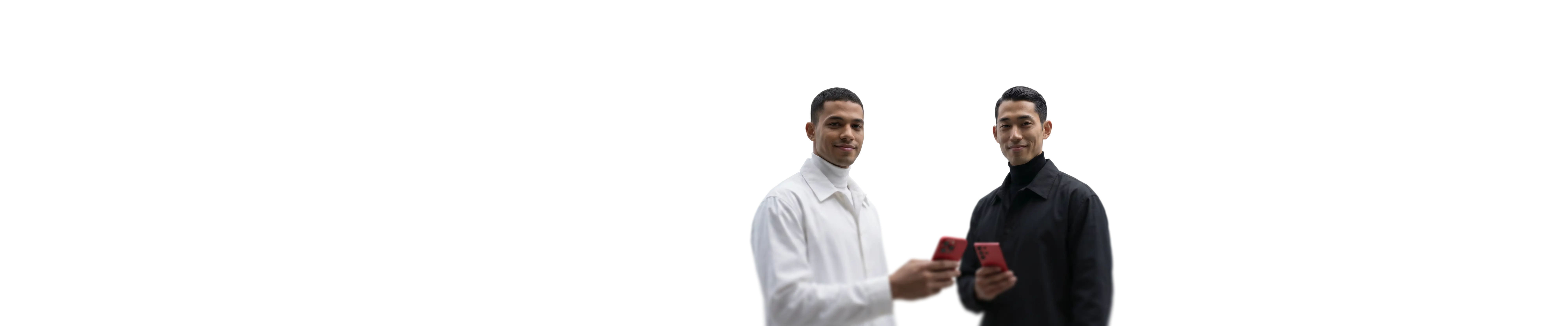 two people holding smartphones, representing mobile trading and connected investing